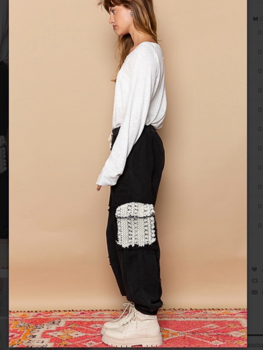 POL SMP494 Black Crochet Pocket Jogger Pants | Boho Cargo | NWOT - Picture 2 of 4